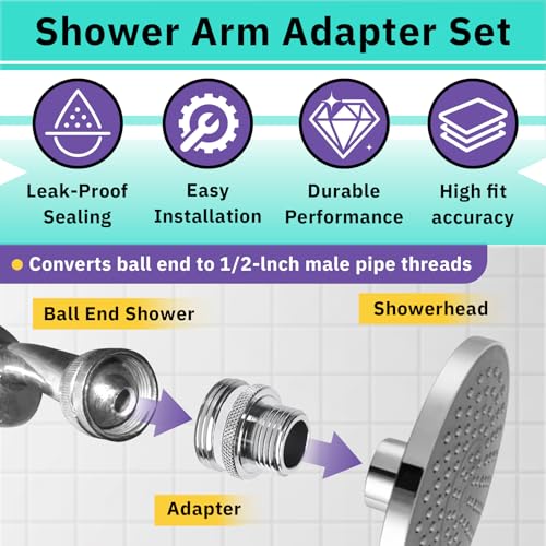 3PCS 1/2 Inch NPT Ball End Shower Arm Adapter for Vintage 14UN & 20UN Arms | Converts To 1/2'' Standard Fittings, Male Pipe Thread Old Style Head