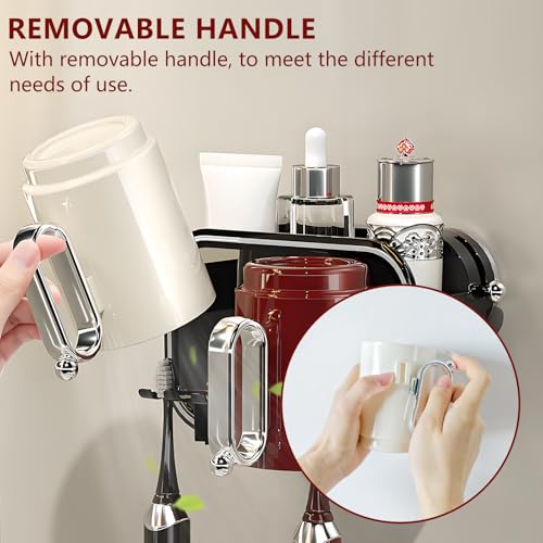 Strong Suction Wall Mount Toothbrush Holder with 2 Cups- No Drill Bathroom Organizer, Large Capacity & Hygienic Quick Drying Design - color: Black-2 Cups