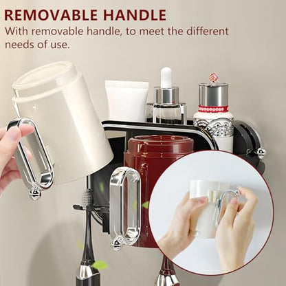 Strong Suction Wall Mount Toothbrush Holder with 2 Cups- No Drill Bathroom Organizer, Large Capacity & Hygienic Quick Drying Design - color: Black-2 Cups