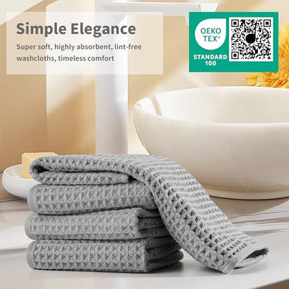 Microfiber Waffle Face Towels, 2 Pieces, Soft, Absorbent, Fast Drying, Lint Free 430 GSM (Silver) - color: Silver
