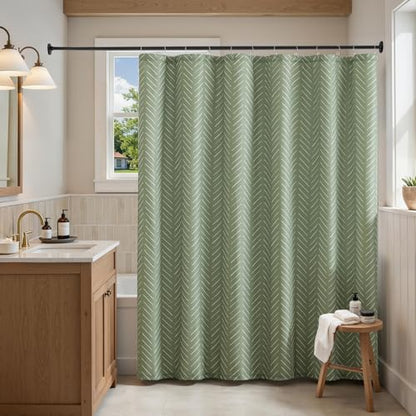 jinchan Sage Green Shower Curtain with White Herringbone Striped Zig Zag Chevron Waterproof Fabric Modern Farmhouse Shower Curtains for Bathroom with 12 Hooks 70x72 Inches - color: Chevron Sage Green, size: 70"W x 72"L (Pack of 1)