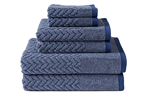 Texere 100% Organic Cotton Jacquard 650 GSM Premium Bath Towel Sets - Extra Absorbent Quick Dry and Plush, 2 Large Bath Towels, 2 Hand Towels, 2 Washcloths (Cable, Estate Blue, 6 Piece) - color: Estate Blue (Cable)