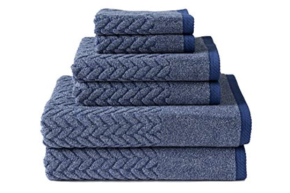 Texere 100% Organic Cotton Jacquard 650 GSM Premium Bath Towel Sets - Extra Absorbent Quick Dry and Plush, 2 Large Bath Towels, 2 Hand Towels, 2 Washcloths (Cable, Estate Blue, 6 Piece) - color: Estate Blue (Cable)