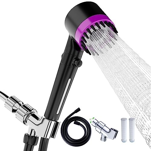 High Pressure Handheld Shower Head High Pressure Shower Heads- High Flow Even with Low Water Pressure - Hand Held Showerhead Set with 59″Replacement Hose/Bracket and Cotton Filters (Black) - color: Black