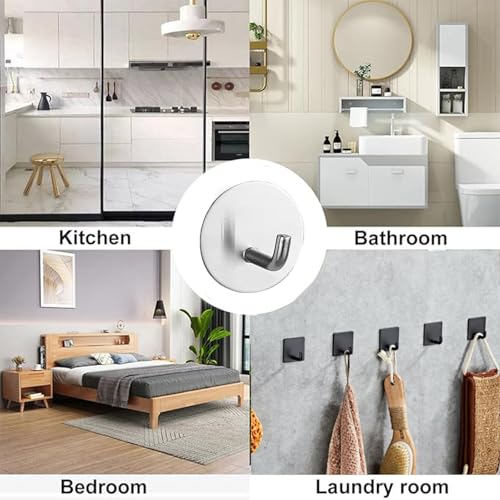 5 Pcs Adhesive Hooks Waterproof in Shower Hooks for Hanging Loofah, Towels, Clothes, Robes for Bathroom(Silver Round) - color: Silver Round