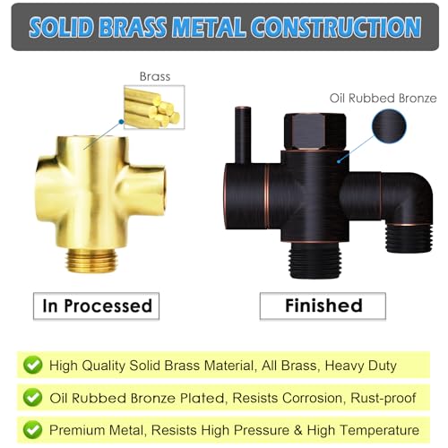 Brass Shower Head Diverter Valve for Handheld Showerhead and Fixed Spray Head G1/2 3 Way Universal Bathroom System Component Replacement Part, Oil Rubbed Bronze - color: Oil Rubbed Bronze