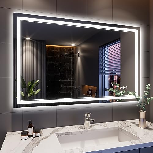 48x30 Inch RGB LED Bathroom Mirror with Lights | Front and RGB Backlit, Dimmable, Memory, Anti Fog, Shatterproof, Horizontal/Vertical, Lighted Mirrors for Bathroom Wall - color: Rgb Backlit, size: 48"L x 30"W