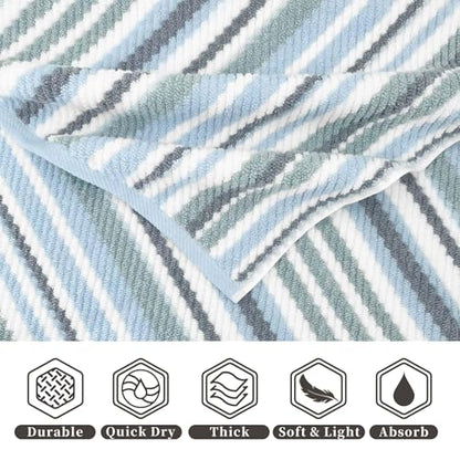 VOOVA & MOVAS Bath Hand Towels 4 Pack, 100% Cotton, 16x27 in, Blue Striped | Excellent Daily Use & Holiday Gift Choice, Quick Dry, Highly Absorbent, Soft, Lightweight, Luxury Gift Set - color: Gray + Blue Striped, size: 4 PC Hand Towels (16"x27")