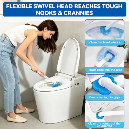120 Count Disposable Toilet Brush Refills Pads for Most Toilet Wands | Prefilled Cleaning Deep-Scrubbing Toilet Pads, 3-Layer Sponge, For Bathroom Cleaning, Sinks, Tubs & Floor Drains - size: 120 refills