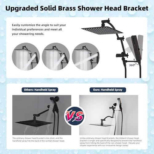 Hibbent All Metal CUPC Certified 10'' Rain Shower Head, Dual Shower Head Combo, High Pressure Handheld 4 Sprays Shower Wand, 16'' Adjustable Extension Arm, 71'' Hose, Shower Holder, Oil-Rubbed Bronze - color: Oil Rubbed Bronze, style: Square 10''