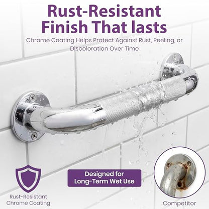 12 Inch Grab Bars for Bathtubs and Showers - Chrome Knurled Bathroom Safety Rail Handle - Non Slip Textured Grip Handicap Grab Bar for Seniors, 250 lbs Weight Support Capacity - size: 12"