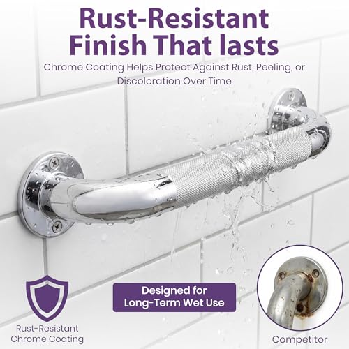 32 Inch Grab Bars for Bathtubs and Showers - Chrome Knurled Bathroom Safety Rail Handle - Non Slip Textured Grip Handicap Grab Bar for Seniors, 250 lbs Weight Support Capacity - size: 32"