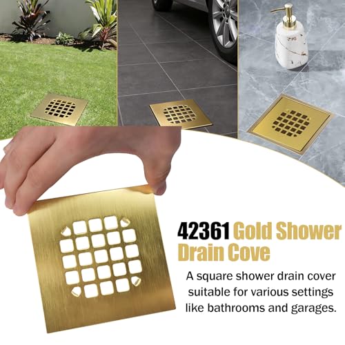 Gold Shower Drain Cover, Universal 4-1/4-inch Square Shower Drain Cover ﻿ | Snap-on Installation, Brushed Stainless Steel for Oatey Shower Drain