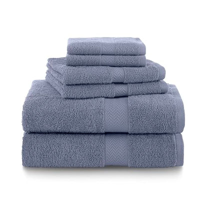 Martex 6-Piece 100% Ringspun Cotton Towel Set, Heather Blue | Quick Dry, Super Absorbent & Soft, Lightweight, 2 Bath, 2 Hand, 2 Wash Cloths - color: Heather Blue
