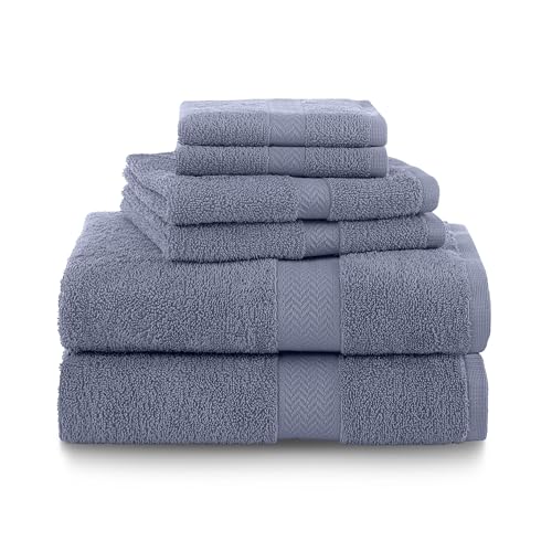 Martex 6-Piece 100% Ringspun Cotton Towel Set, Heather Blue | Quick Dry, Super Absorbent & Soft, Lightweight, 2 Bath, 2 Hand, 2 Wash Cloths - color: Heather Blue