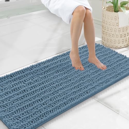 Smiry Bathroom Rugs Mat 47x20, Extra Soft Absorbent Chenille Bath Rugs, Non Slip Rubber Backing Machine Washable Quick Dry Bath Mats for Bathroom Floor, Tub, Shower, Home Accessories, Grayish Blue - color: Grayish Blue, size: 47'' X 20''