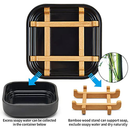Bamboo Soap Dishes for Bar Soap Holders for Shower for Bathroom Sink Bulk Small Wooden Soap Tray Jabonera Pretty Neat Ventilated Soap Dish Disj Disk, Detachable (Single Rounded Black) - color: Single Rounded Black