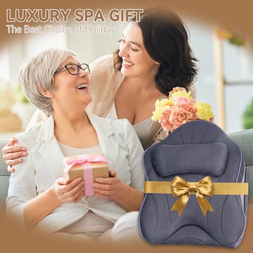Poemland Bath Pillow for Tub, Extra Thick Full Body Bath Pillow | Head & Neck Support, 5D Mesh Breathable Spa Cushion, 144 Non-Slip Suction Cups, Quick Dry for Home Spa Relaxation, Grey