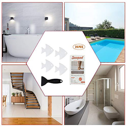 Secopad Bathtub Stickers Non-Slip, 24 PCS Safety Shower Treads Adhesive Appliques with Premium Scraper - color: Clear