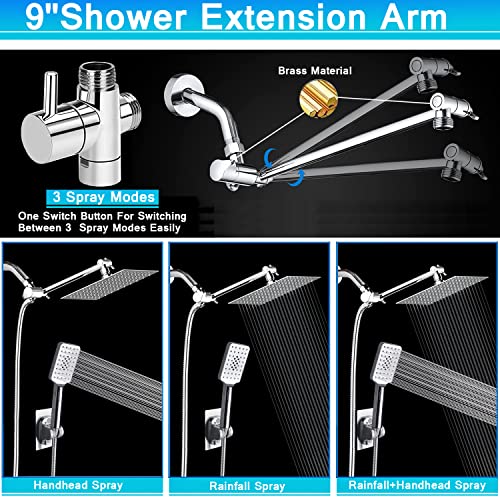 Rain shower heads with Handheld Spray Combo,8''High Pressure Rainfall Shower Head with 9'' Extension Arm,Square Shower head with 3 Setting Handheld Shower head and 78" Hose,Waterfall showerhead - color: Chrome, size: 8'' Showerhead Set