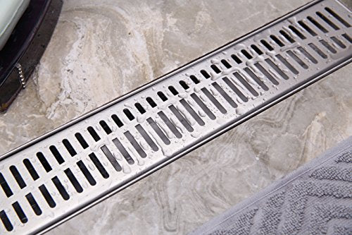 Neodrain 24" Linear Shower Drain with Removable Wave Pattern Grate,Brushed | Professional Brushed 304 Stainless Steel Rectangle Shower Floor Drain Manufacturer,with Leveling Feet, Hair Strainer - size: 24 IN
