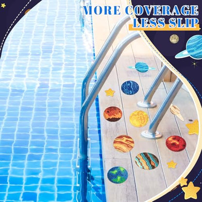 Fullhawl 30 Pcs Planet Non Slip Shower Stickers, Bathtub Safety | 30 Pack Planet Design, Textured Grip Surface, Easy Peel & Stick Setup, Adds Safety to Kids' Bathroom - style: Planet