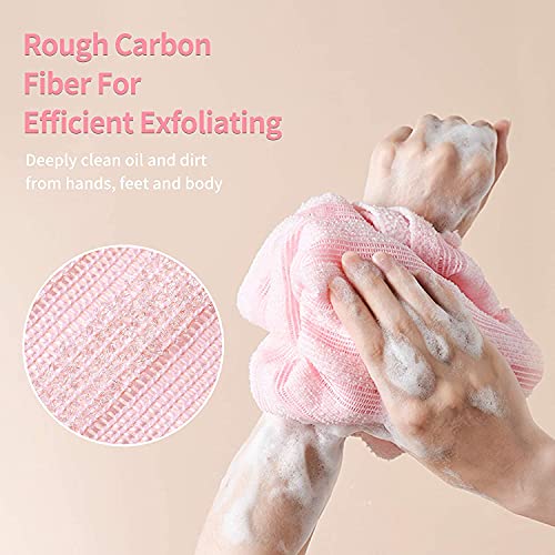 Yiclick Exfoliating Washcloth Towel - Exfoliating Body Scrubber, Loofah Wash Sponge - Korean & Japanse & African Washcloth - Soft + Rough Exfoliating Back Scrubber - for Senstive and Rough Skin - color: Pink