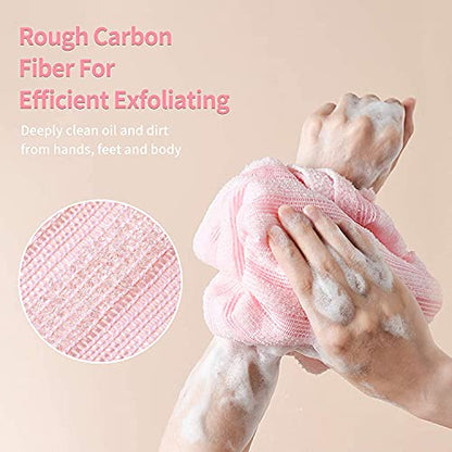 Yiclick Exfoliating Washcloth Towel - Exfoliating Body Scrubber, Loofah Wash Sponge - Korean & Japanse & African Washcloth - Soft + Rough Exfoliating Back Scrubber - for Senstive and Rough Skin - color: Pink