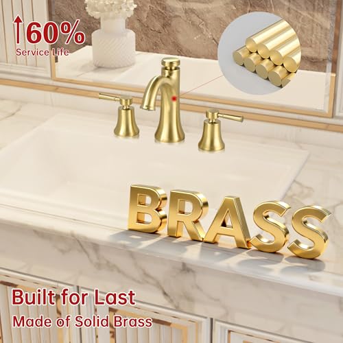SUMERAIN 8 Inch 3 Hole Widespread Bathroom Faucet, Brushed Gold | Temperature Memory Function, Avoid Repeated Temperature Adjustments, Dual Spray Modes, Solid Brass - color: Brushed Gold