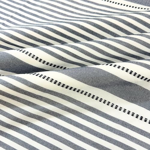 Blue and White Fabric Shower Curtain, Cotton Blend Striped Textured Design, 72 x 72 Shower Curtain, Modern Aesthetic Bathroom Decor, Cozumel - color: Cozumel