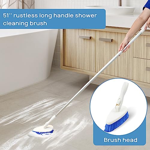 Qaestfy Shower Scrubber Cleaning Brush Combo Bath Tub Tile Cleaner Scrubber Brush with 51'' Adjustable Long Handle Scrub Brush for Bathroom Shower Bathtub Wall Mop Cleaning Scrubbing - color: Blue