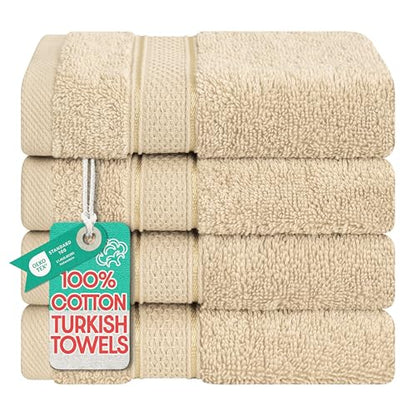American Soft Linen Salem Washcloth Sets, 4 Piece Luxury 600 GSM 100% Cotton Washcloths for Bathroom, 13x13 inches Washrags Premium Quality Hand Face Towels, Beige - color: Beige, size: 13x13"