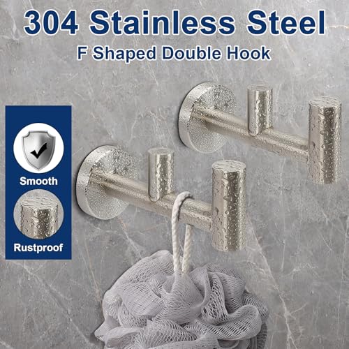 NearMoon Bathroom Double Towel Hook- SUS304 Stainless Steel Robe Towel Holder, Heavy Duty Double Coat Hook for Bathroom Livingroom Kitchen Wall Mounted (Brushed Nickel-F, 2 Pack) - style: Brushed Nickel-F
