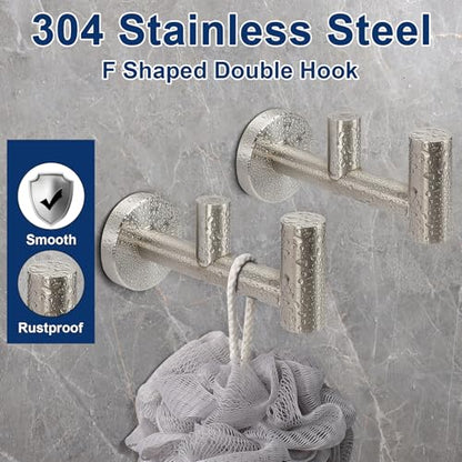 NearMoon Bathroom Double Towel Hook- SUS304 Stainless Steel Robe Towel Holder, Heavy Duty Double Coat Hook for Bathroom Livingroom Kitchen Wall Mounted (Brushed Nickel-F, 2 Pack) - style: Brushed Nickel-F