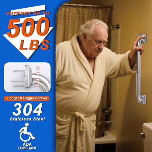 Bathroom Grab Bars Stainless Steel Handrail ADA Compliant 500lbs bathtubs and Showers Toilet Handle Safety for Handicap, Elderly, Disabled, Injury (12 inches) - size: 12 inches