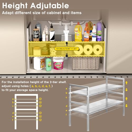 Under Sink Organizers and Storage,Expandable under cabinet organizer Shelf | 2-tier stainless steel heavy-duty expandable rack with 8 panels & adjustable width 18.9"-34.6" for kitchen bathroom shoe rack