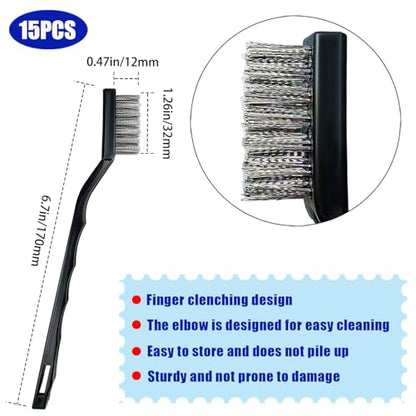 15PCS Mini Stainless Steel Wire Brush Set, Curved Handle Masonry Brushes, Wire Bristle Scratch Brush for Cleaning Welding Slag, Rust, Paint, Metal, Wood, Rust Remover Tool