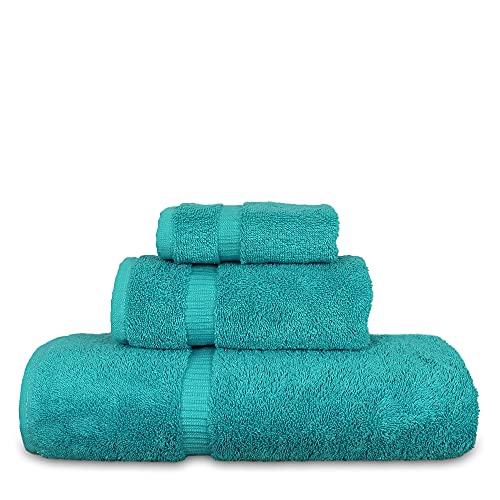 Luxury Hotel & Spa Quality Collection, Quick Dry 100% Turkish Cotton, 750+ GSM, Eco Friendly Towel Set, Bathroom and Kitchen Dobby Border Towels, Bath Towel, Hand Towel, Washcloths (3 Piece, Aqua) - color: Aqua Blue, size: Bundle Set of 3