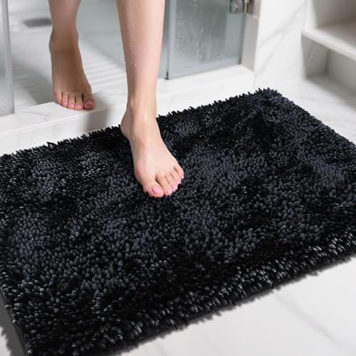 Yimobra Large Bathroom Rug Non Slip 36x24 Inch, Extra Thick Soft Absorbent Chenille Bath Mat, Machine Washable Quick Dry Bath Rugs for Bathroom Floor, Tub and Shower, Home Decor Accessories, Black - color: Black, size: 36" X 24"