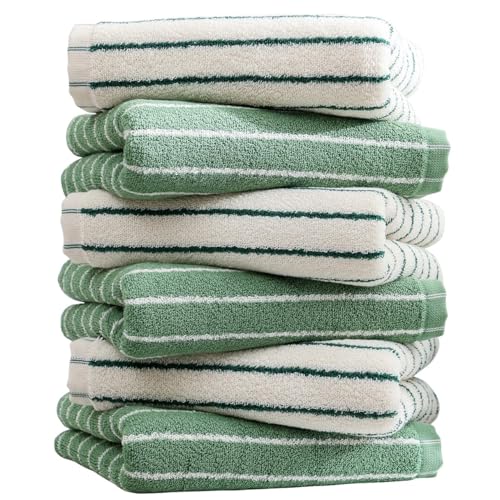 Green Stripe Hand Towels Set of 6，Ultra-Absorbent & Quick-Drying Bathroom Hand Towels 100% Cotton Face Towels, Soft Hand Towels for Bathroom，13” x 29” - color: Green