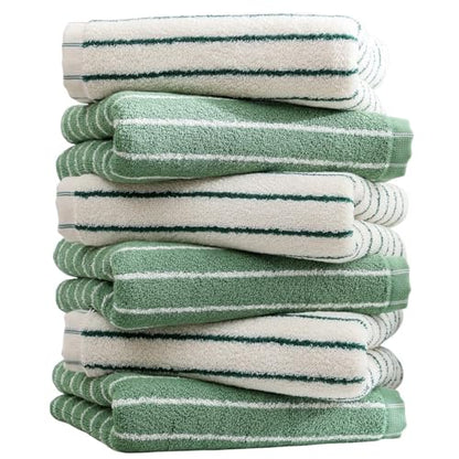 Green Stripe Hand Towels Set of 6，Ultra-Absorbent & Quick-Drying Bathroom Hand Towels 100% Cotton Face Towels, Soft Hand Towels for Bathroom，13” x 29” - color: Green