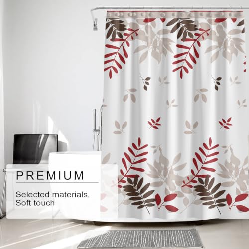 TIKABC Shower Curtain Liner, 4G PEVA Shower Liner, Plastic Waterproof Shower Curtains, 72x72 inch with Grommet Holes 3 Magnetic Weights - color: Red Leaves