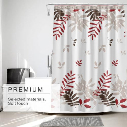 TIKABC Shower Curtain Liner, 4G PEVA Shower Liner, Plastic Waterproof Shower Curtains, 72x72 inch with Grommet Holes 3 Magnetic Weights - color: Red Leaves