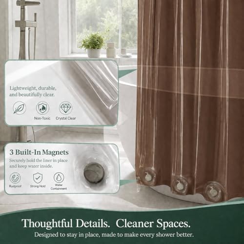 EHZNZIE Brown Shower Curtain Liner 72x72, PEVA Waterproof Bath Curtain, No Chemical Smell, 3 Weighted Magnets, Durable with Rustproof Metal Grommets - color: Brown, size: 72"W x 72"L (Pack of 1)