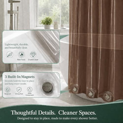 EHZNZIE Brown Shower Curtain Liner 72x72, PEVA Waterproof Bath Curtain, No Chemical Smell, 3 Weighted Magnets, Durable with Rustproof Metal Grommets - color: Brown, size: 72"W x 72"L (Pack of 1)