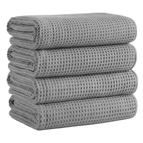 Microfiber Waffle Bath Towels, 4 Pieces, Soft, Absorbent, Fast Drying, Lint Free 430 GSM (27''x55''/68.58 cm x139.7 cm) - color: Gray