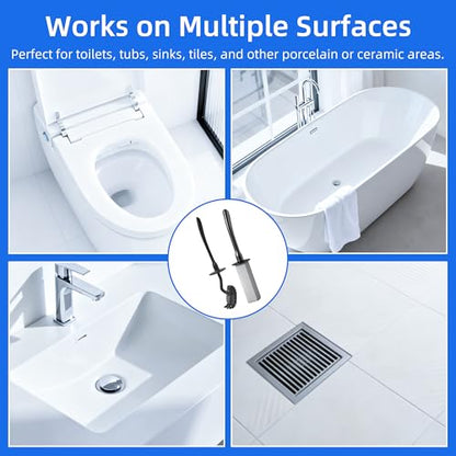 Toilet Brush and Holder Set with Pumice Stone Toilet Bowl Cleaner | Long-handle Scrubber with Ventilated Holder and Pumice Stone for Hard Water Stains, Limescale and Toilet Rings - color: Black