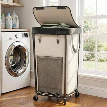 Laundry Basket with Lid and Wheels Rolling Laundry Basket, Removable Laundry Bag Design for Daily Use in Bathrooms and Laundry Rooms (Cover White, 160L) - color: Cover White