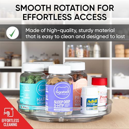 Oizeir Clear Lazy Susan Turntable Organizer (Pack of 4) 9 Inch Acrylic Rotating Storage for Cabinet, Pantry, Fridge, Bathroom, and Vanity Countertops - size: 9 Inches - 4 Pack