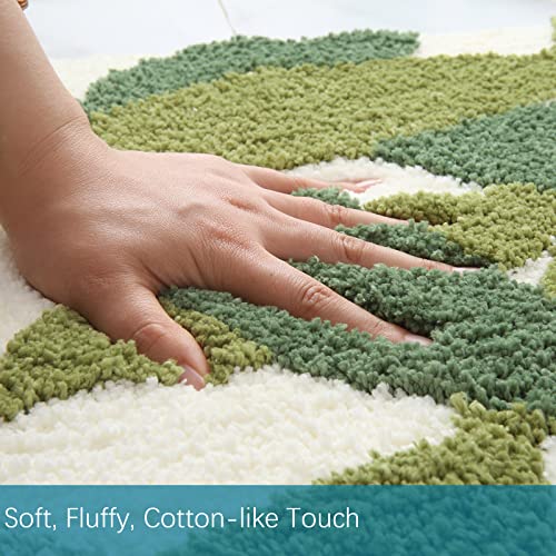 Long Bathroom Runner Rugs- Green Leaves Bathmats Strong Water Aabsorbent Bath Rug with Non Slip Back Large Cute Bathroom Mat for Bathtub Shower Wash Basin 17.5x47 IN/45x120 CM | Super Soft Strong Water Absorbent Bathmat Cute Bath Rug Leaf Bath Home Decor